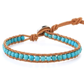 Kelitch Turquoise Beads Wrap Bracelet Natural Leather Adjustable Bracelets Crystal Beads Link Bracelets, no-metal-type