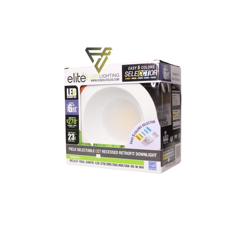 Elite REL637-CCT Series LED Retrofit Baffle Trim, Color SeleCCTor 2700K/3000K/3500K/4000K/5000K