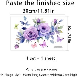 Purple Flowers Butterfly Toilet Seat Lid Stickers Self-Adhesive Bathroom Wall Sticker Floral Butterfly Toilet Seat Decals DIY Removable Waterproof Toilets Sticker for Toilet Lid Decals