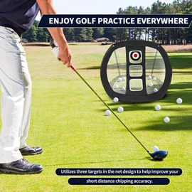 Foldable Golf Chipping Practice Net, with 4 Ground Stakes and Storage Bag (Black, 86.5 * 70 * 67cm)