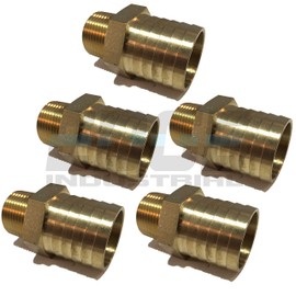 EDGE INDUSTRIAL 1-1/4" Hose ID to 3/4" Male NPT MNPT Straight Brass Fitting Fuel / AIR / Water / Oil / Gas / WOG (Qty 5)