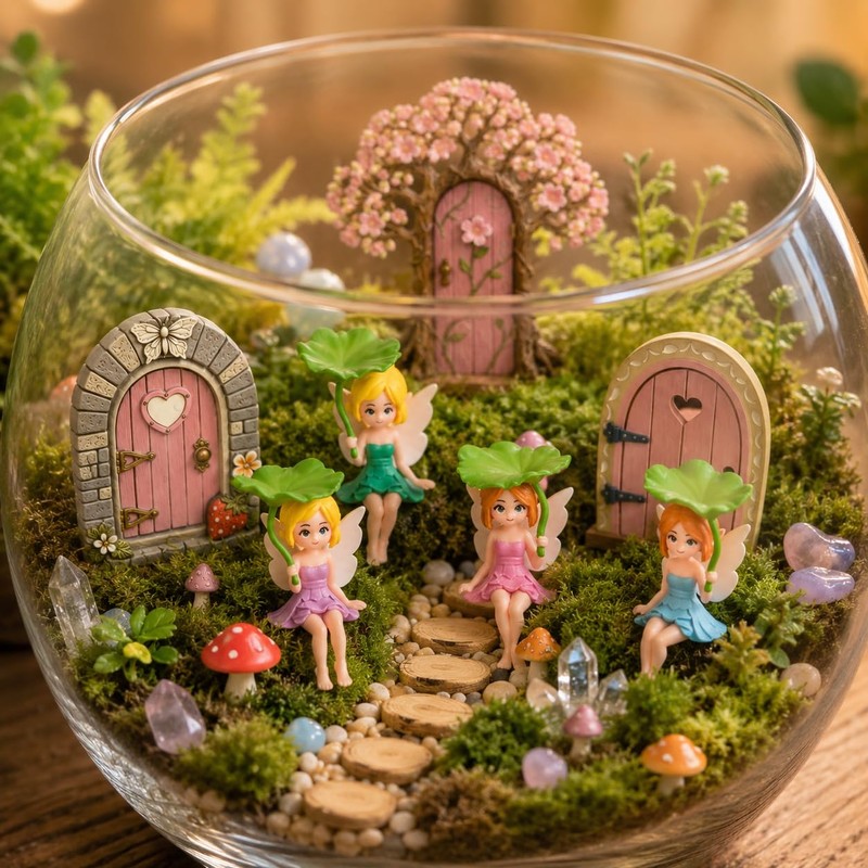 XLTXWD 10Pcs Fairy Garden Ornament Set, Decorative Mini Fairy Doors,