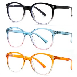 KoKoBin 3 Pack Retro Round Reading Glasses Blue Light Blocking Comfortable Readers With Spring Hinges for Men and Women +1.25