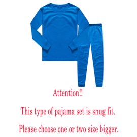Family Feeling Boys Girls Kids Pajamas Solid Colors 2 Piece Long Sleeve Pyjamas Set Cotton Toddler Blue Size 4T