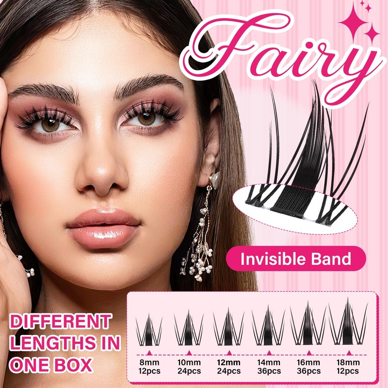 PROLASHBEAUTY Fairy Lash Clusters Invisible Band Manga Lashes for Daily