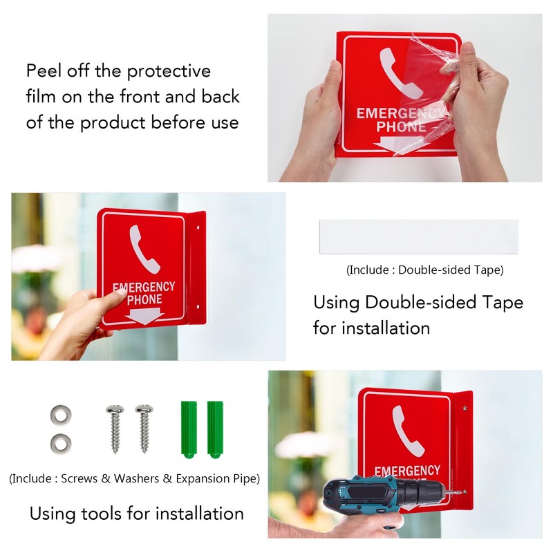 Faittoo Emergency Phone Sign, 2 Pack Emergency Phone with Down