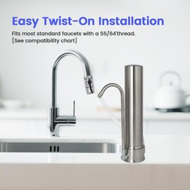 Amwater Countertop Water Filtration System, 5-Stage Stainless Steel Countertop Filter, 8000 Gallons Water Filter-Reduction of Lead, Chlorine, Heavy Metal Bad Odors (1 Filter Included)