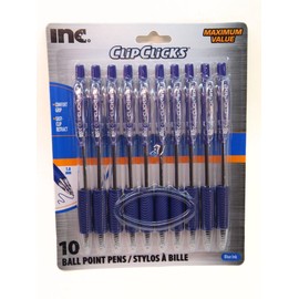 INC Clip Clicks 10 Pack Ball Point Pens (blue Ink 1 mm)