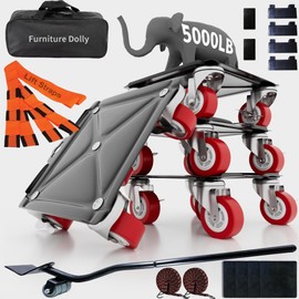 【Ultra Large】 Heavy Duty Furniture Dolly - with Moving Straps, 8" Furniture Movers with 5 Wheels, Heavy Duty Furniture Lift Mover Tool Set for Moving Heavy Furniture and Appliances, Load 5000LBS, Red