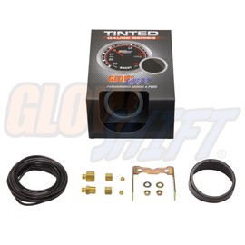 GlowShift Tinted Series 35 PSI Boost Gauge Kit - Includes Mechanical Hose & Fittings - White LED Backlit - Smoked Lens - for Car & Truck - 2-1/16" 52mm