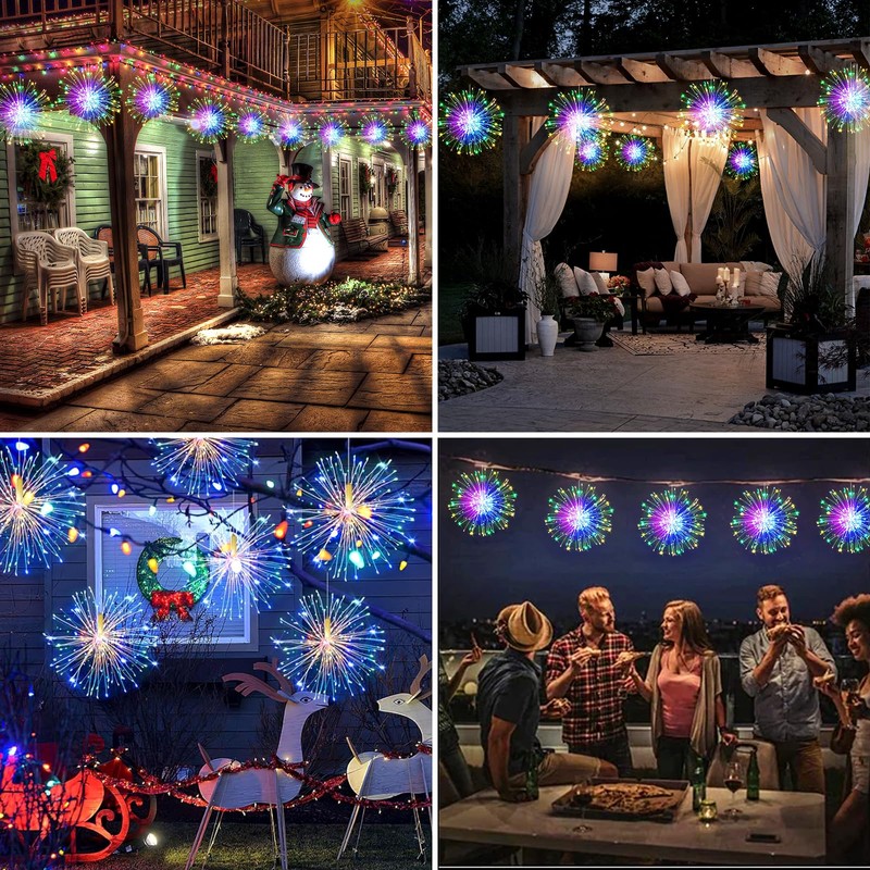 Christmas Lights Solar Fairy Lights 8Pack Hanging Solar Firework Lights