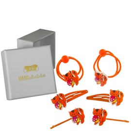 6 Hair Clip Hair Ponios Hair Accessories Hair Orange Marble Animals For Children In A White Box of Love