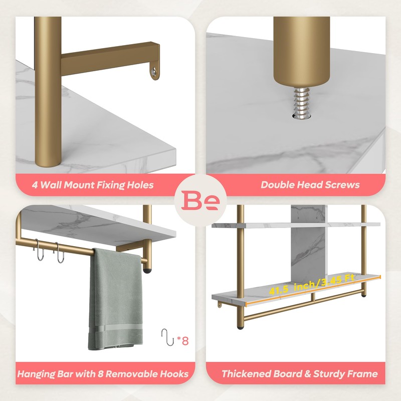 Bestier Kitchen Shelves Wall Mounted Floating Pipe Shelving 3 Tier