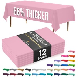 Exquisite 66% Thicker Premium Plastic Table Cloth Rectangle Table Cover 0.5 Mil 12 Pack Pink Table Cloth 54 Inch x 108 Inch Disposable Tablecloth Won't Tear Easily Like Cheap Thin Brands