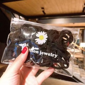 Elastic Hair Bands, 50-Pack, Soft Cotton Ponytail Holders, Mixed Pastel Colours with Daisy Accent (style5)