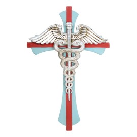 Physician Healer Caduceus Herald's Wand Entwined Serpents Winged Wall Cross
