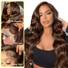 LAPONDAI 13x6 Chocolate Brown Lace Front Wig Human Hair HD Transparent Body Wave Lace Front Wigs Human Hair Pre Plucked Glueless Frontal 26 Inch Brown Wig Human Hair 200% Density