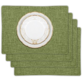 Qwrqwr Sage Green Rectangular Placemats for Table 4Pcs Linen Table Mats Set Eco-Friendly Heatproof Dining Mats 30x45cm Easy Clean Durable (Green)