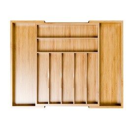 Simple Trending Bamboo Kitchen Drawer Organizer, Expandable Silverware Organizer, Utensil Cutlery Tray for Flatware, Natural