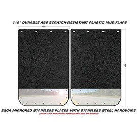 Universal Mud Flap Splash Guard with Mirrored Stainless Steel Weights for Semi Trailer Trucks - 2 Piece Set