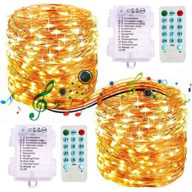Amants01 2 Pack Sound Activated Music String Lights,32.8ft 100LEDs 12 Modes Waterproof Copper Wire AA Battery Powered Remote Control String Lights Warm White for Bars,Parties,Christmas,Wedding Dance.