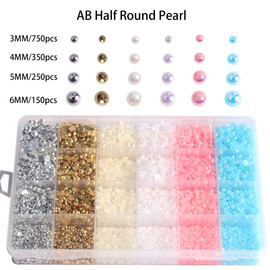 RODAKY 8500Pcs Half Round Pearls for Crafts 6 Color AB Flatback Half Pearl 3/4/5/6mm ABS Imitation Pearls Loose Beads Rhinestones for Nails Art Design DIY Jewelry Making Crafts Shoes Clothe Decoration