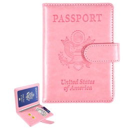 Sizobi Passport Holder for Travel, RFID Passport Cover Wallet for Women Men, Leather Passport Book Card Holder Case for International Travel Must Haves Accessories, Cruise Ship Essentials Gifts, Pink
