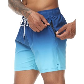 Tyhengta - Bañador para hombre, color degradado, secado rápido, con bolsillos con cierre y forro de malla, Dk23067-azul, 34