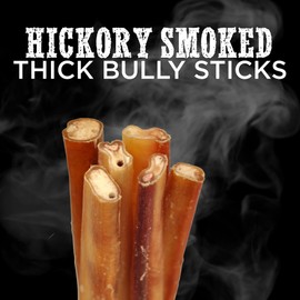 Best Bully Sticks Premium Hickory Smoked 100% Natural Thick 6 Inch Bully Sticks for Dogs - Odor Free with Smoky Aroma - No Additives Free-Range Grass-Fed Beef, Grain-Free Dog Chews, Thick 5 Pack