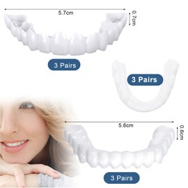 3 Pairs False Teeth, Fake Teeth Clip On Veneers, Upper & Lower Teeth Set