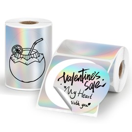HUIJUTCHEN 2 Rolls Holographic Thermal Labels 1.96" Circle Sliver Custom Sticker for Phomemo M110 M220 M120 M200 Label Maker Printer Waterproof Laser Label Paper for DIY,Logo,Name,Price,Barcode