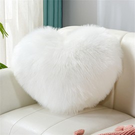 Heart Cushion Double-Sided Fleece Super Soft Plush Decorative Cushion Love Decorative Cushion Heart Decorative Cushion for Living Room Sofa Child Bedroom Bed (White, 40 x 50 cm)