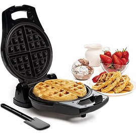 Moss & Stone Belgian Waffle Maker, Electric Waffle Machine, Flipside & Non-Stick Grids,Temperature Control, Round Waffle (Black)
