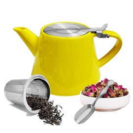 Teaknowbest Ceramic teapot, 19oz Tea pot for loose leaf tea, Tea infuser pot with Removable 18/8 Stainless Steel Infuser and teaspoon, Suitable for 1-2 people to brew tea or coffee (yellow)