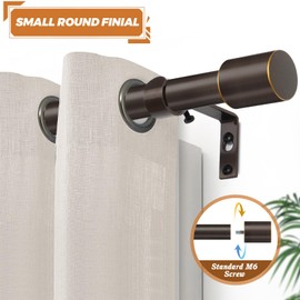 TONIAL Curtain Rod 16 to 30 Inch(1.3 to 2.5 ft), Adjustable Splicing Window Curtain Rods, 3/4 Drapery Rods for Windows, Decorative Single Rod with Modern Cap Finial, Bronze