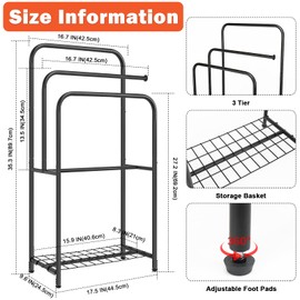 HarJue Towel Racks for Bathroom, 35" H Standing Towel Holder 3 Tier Metal Pool Towel Hanger Outdoor Floor with Storage Shelves for Blanket Bath Towel Drying (Matte Black)