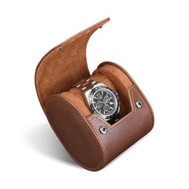 HEYOURTOR Single Watch Case Classic Leather Watch Case for Men Women with Smooth Suede Lining - Watch Roll Travel Handcrafted Case for Storage Organizer and Display (Coffee)