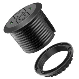 3 inch Desk Power Grommet, USB Grommet with Green Port, Desk Hole Round Grommet Outlets with 2 AC Outlets and 2 USB Ports 10 FT Heavy Duty Power Cord (10FT, Black)