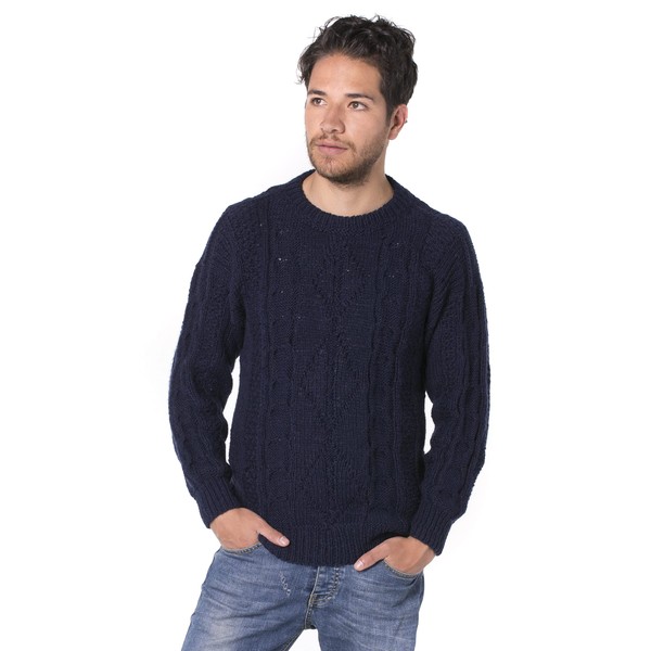 Gamboa - Suéter de alpaca para hombre, cálido y suave, suéter de alpaca de punto a mano, color blanco, Azul, Medium