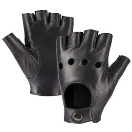 Women's Fingerless Sheepskin Drivers Leather Gloves Rock Punk Gloves, black