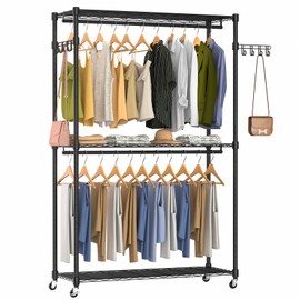 Exglobol Heavy Duty Rolling Wheels Portable Metal Garment Rack,