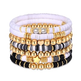 Surfer Heishi Bracelets for Women Stackable Rainbow Vinyl Disc Clay Beaded Stret