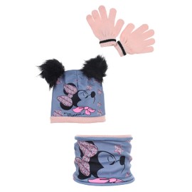 Sun City Minnie Mouse Children's Winter Set 3 Pieces Hat Gloves and Scarf Girls, gray