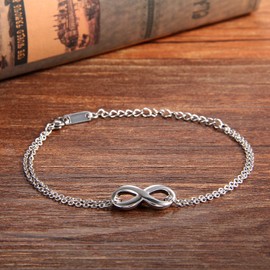 Cupimatch Women Lady Elegant Adjustable Silver Stainless Steel Love Infinity Link Bracelet 6.5-7.5" (7.3)