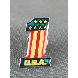 Vintage U.S.A. #1 Shaped Red White & Blue Patriotic 7 Star Enamel Lapel Pin 1"