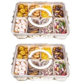 AMZCKU Divided Serving Tray with Lid and Handle - Snackle Box Charcuterie Container for Portable Snack Platters - Clear Organizer for Candy, Fruits, Nuts, Snacks - Perfect for Party, Entertaining - Color: 2 count