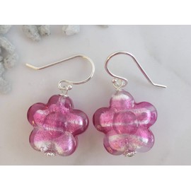 Murano Glas Rosa Blumen Sterling Silber Ohrringe for Damen - Geburtstagsgeschenk - Weihnachtsgeschenk - Handgefertigte Geschenkideen für Frauen
