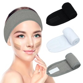 Pejnl 3 Pack Facial Spa Headband for Women - Adjustable, Non-Slip Terry Cloth Hair Band for Washing Face, Makeup, and Shower - Soft and Stretchable Hair Wrap