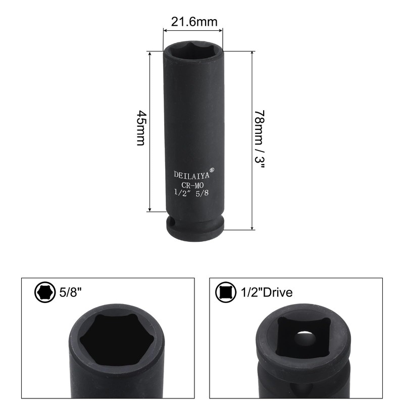 sourcing map 5/8 Inch SAE Deep Impact Socket 1/2 Inch