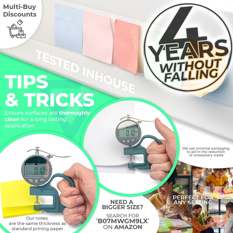 Evergreen Goods 6 Pack Neon Lined Sticky Notes Removable 100